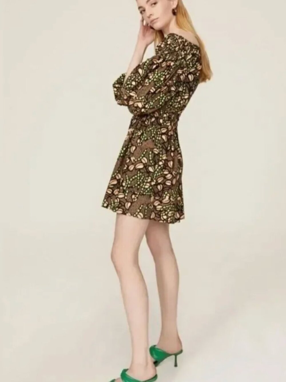 NWT A.L.C. Maya Puff Sleeve 100% Cotton Poplin Printed Mini Dress, Size US 8